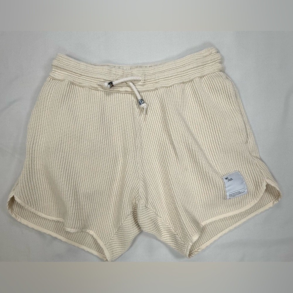Wasted Co. Waffle-Knit High-Waist Cream Lounge Shorts